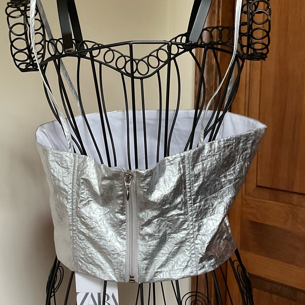 Zara Silver Metallic Women's Top, New, Small - Picture 3 of 9